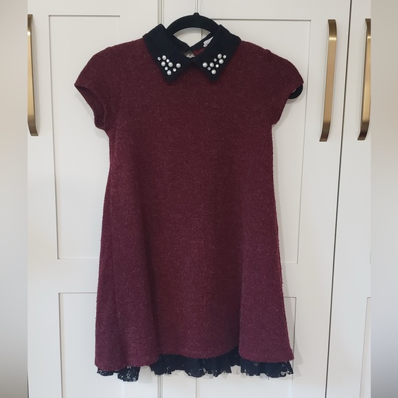 Knitworks Other - Knitworks Dress Girls 8 Burgundy Black Pearl Collar